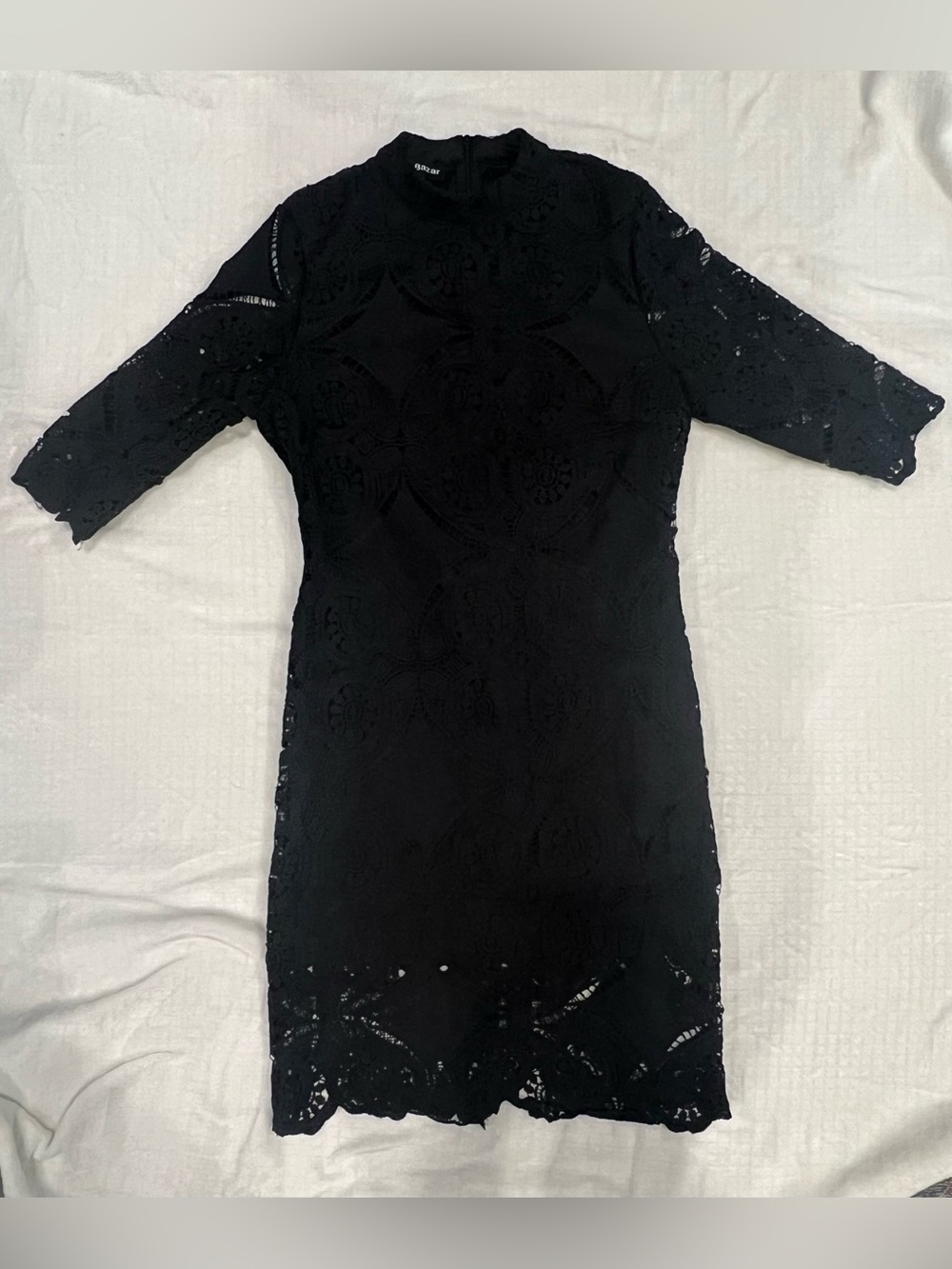 Black Lace Midi Dress with High Neck